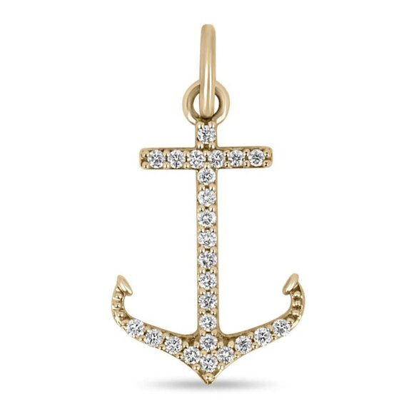 0.45tcw 14K Diamond Anchor Pendant Necklace, Pave Gold Anchor Necklace - Picture 1 of 7